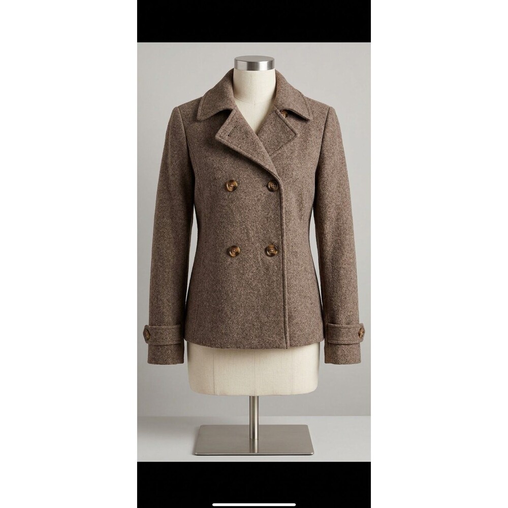 Liz Claiborne Brown Wool Blend Double Breasted Peacoat Jacket Women's Large